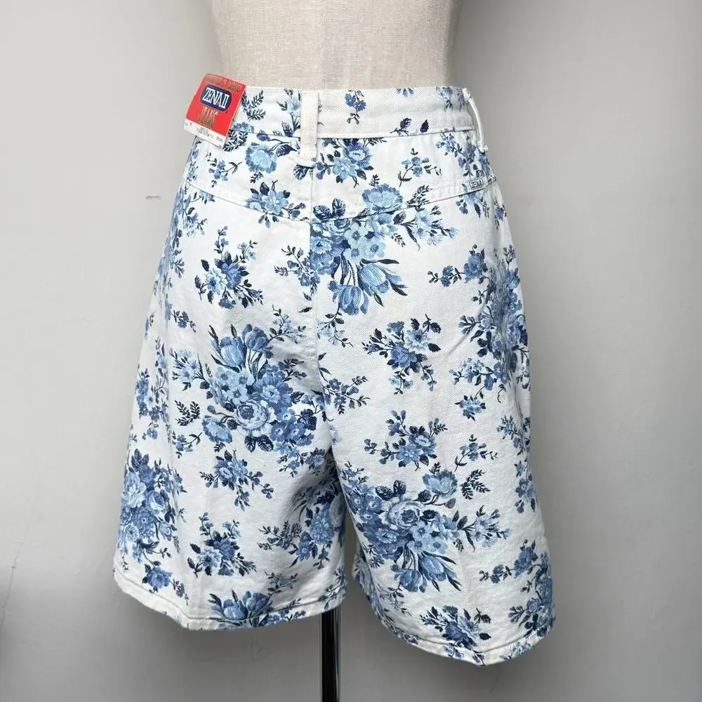 Vintage Zena II Floral Print White Denim Shorts Made in USA High Rise Size 8 NWT - Picture 5 of 14